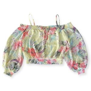 Fashion Nova Off Shoulder Yellow Floral Crop Top Women’s size S